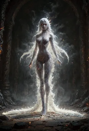 Fire Naked woman with a lizard tail standing, completely covered in silvery scales, large breasts, her breasts are tight and hanging to the floor, the woman is naked. She has a lizard tail, the tail is as long as her body. The tail is raised up. It is covered with scales, the skin is covered with scales, the woman fire has scaly skin the scales are ashy silver, (correct tail positioning), (no missing limbs), (han, yu, long, huang\), (han, yu, long, huang\), ral-embrglt, DonMF1r3y4by55XL, firecd_xl, flmngprsn, <lora:ral-embrglt-sdxl:2>, <lora:DonMF1r3y4by55XL:2>, <lora:firecd_xl-000017:2>, <lora:lora-sdxl-flaming-person:2>, <lora:SG2:2>