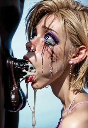 Profesional picture, side view, close-up, zoom in mouth, fokus on mouth, silhouette, 1 woman, (1 dick), (penis), blonde Woman, fellatio, (deepthroat:1.2), (dick in mouth), (cum), (cum in mouth), (a woman deepthroating a fat cock as the cum explode in her mouth and a spray of cum shoots trough her nose), (her face is covered in tears), (makeup is smeared over her face), (makeup:1.5), (smeared makeup:1.4), (tears:1.4), (tears in eyes:1.4), (crying:1.4), (saliva), (sloppy), (saliva drooling:1.2), (drooling on the dick), (cum out of her nostrils:1.4), (spitbubbles:1.2), (littlebubbles:1.2), (spitstring:1.5), ruined, makeup, <lora:ruined1:1.1>