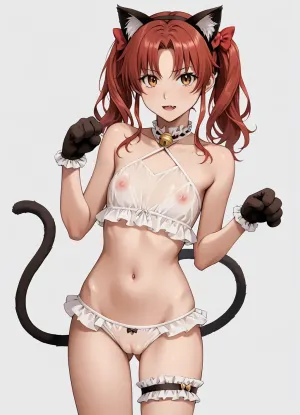 masterpiece, (masterpiece:1.2), (flatchest:1.3), toaru_kagaku_no_railgun toaru_majutsu_no_index, (((shirai_kuroko))), 1girl animal_ears animal_hands bell bikini black_bikini bow breasts brown_eyes brown_hair cat_ears cat_tail criss-cross_halter fake_animal_ears fake_tail fang frilled_thigh_strap gloves hair_bow halterneck long_hair navel neck_bell paw_gloves paw_pose red_bow simple_background skin_fang small_breasts solo swimsuit tail thigh_strap twintails, (areolaesee-through, cameltoe), (<lora:niji_lora:1.4>)