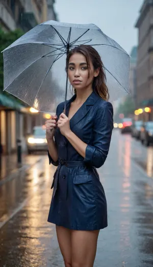 Sexy dressed 30yo girl with a cute face and sexy ass with an umbrella in a heavy downpour in city afternoon, Heavy_Rain, at, night, <lora:tokyo_at_night:.5>, <lora:Pouring_rain_F1_r1:.5>, <lora:Heavy_Rain:.5>