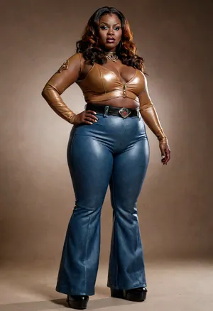 very dark skin Klingon chubby obese bbw type woman, bbw latex, full body image, camel toe vigina