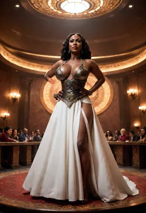 very dark skin Klingon tall curvy slim thick type woman, big east west type breasts, full body image, huge, breasts, massive, <lora:SDXL_MassiveCowsLoRA_v1:2>, circle, dress, <lora:8fcf1204-8988-4a6b-81d6-6595f4184458.TA_trained:.8>