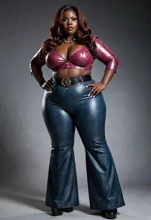 very dark skin Klingon chubby obese ssbbw type woman, bbw latex, full body image