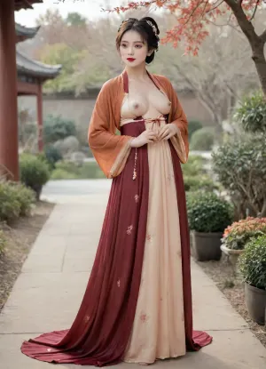 (Women welcoming male guests at the entrance:1.9), The whole body, （pure white skin：1.7）, (Correct dressing:1.6), small breasts, （Flat chest：1.5）, skinny body, topless, nipples protruding from clothing, (large nipples:1.5), (small areola:1.8), erect nipples, (dark brown areola:1.5), (russet nipples:1.5), Ancient palace, traditional garden, cherry blossoms, soft lighting, mysterious atmosphere, Photorealistic, high definition, cinematic lighting, soft focus, Hanfu, traditional Chinese costume, (feather robe:1.5), Long sleeves, loose robes, robe details, graceful silhouettes, embroidery, intricate patterns, floral motifs, colorful, red, gold, pastel, vibrant colors, decorative belts, sashes, ribbons, breasts, cutout, clothing, nipples, <lora:HanfuTang_SDXL:.5>, <lora:longnipsxl:1.6>, <lora:20240202-1706856411592-0008:1.1>, <lora:2BoutOvalSDXL2-000002:1.3>