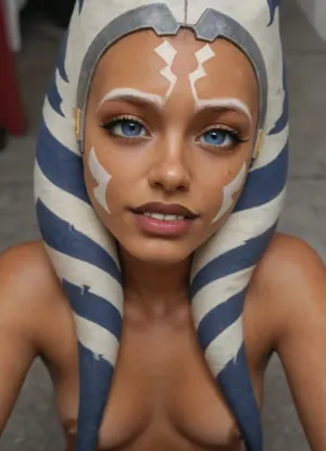 Ahsoka tano from star wars the clone wars season 1, 18 years old, small breasts, naked, skinny, completely in frame, happy face, aheago face, cute face, ahsoka, tano, from, star, wars, the, clone, <lora:asohka_v1.0:.8>