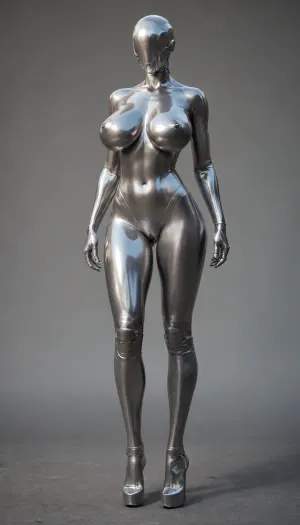 Aluminum woman, aluminum woman, huge aluminum breasts, full body, aluminum heels, aluminum anthro, thick aluminum body, aluminum nipples, aluminum vagina, tall, slim, shiny oiled aluminum body, steel body, aluminum breasts, long aluminum legs, aluminum sci fi female, aluminum exoskeleton, thick, huge boobs, oiled shiny, busty