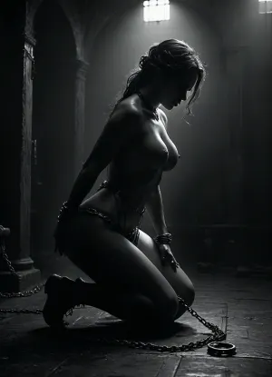dark background, adult woman silhouette, sexy kneel poses, nude perfect curvy body, collared, chained, heavy Iron collar whit ring arround her neck, monochrome, realistic, 4k, high quality, art, 17 century, full body view, (maximum detail), (super realistic photo:1.4), (maximum photo quality:1.4), (maximum resolution:1.5), saturated, Black, and, white, black, shading, charcoal, toned, brutal, dark, b/w, color, scheme, <lora:MJ52:.8>, <lora:dark:.1>, <lora:saturated_colors:.8>, <lora:Black and white art.V1:.7>, <lora:Hell_Constantine_2005_-_Anime:.8>