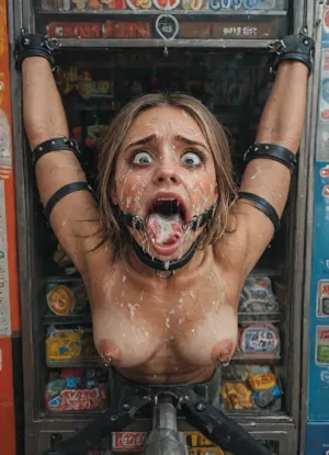 (40 years adult), (woman is stuck with her hips in a round hole with metal rim in a vending machine), (her bust is protruding from a round hole in the front of the vending machine:1.5), (stuck in hole with metal rim:1.3), (vending machine at night, slot for payment), (wide mouth spreader ring gag, gaping mouth:1.5), (leaning forward), (embarrassed, ashamed), (pleading expression:1.2), (terrified:1.6), (crying:1.2), (fear and panic:1.2), (box is low mounted, close to floor), (score_9, score_8_up, score_7_up, UHD 8K, masterpiece, best quality, maximum details, natural light, extreme realism, cinematic still), (huge penis:1.4), (she stares at erect penis in front of her face:1.3), (POV from above, she is looking up to viewer, submissive), (POV man standing and looking down, man stroking his big dick:1.1), (arms restrained to wall), (her arms left and right flat against the wall, multiple iron rings fixing her stretched arms against the wall:1.5), (POV standing man, looking down on her:1.2), (mouth wide open), (dirty blonde Swedish woman, freckles, tanned), (tan lines), (iron rings restrain her arms to vending machine), (her arms are spread eagle against vending machine:1.8), (arms restrained with iron rings:1.8), (free-standing vending machine), (her face is covered in cum:1.6), (cum in er mouth:1.1), (bukkake, facial:1.5), ((Hyper realistic)), (ultra HD image), 8k, UHD, super high quality, super high resolution, extremely detailed, perfect face, perfect eyes, (man is choking her from behind:1.4), (cock in mouth, (brutal face fuck), Blowjob, (tears in eyes:1.5), (running makeup), (cum drips from nose:1.3), (cum drips from mouth:1.3), ultra hd, photorealistic, hyper gigantic large black cock in mouth, (((hyper gigantic large black cock in mouth:1.3))), oral cream pie, hair grab, sad, sad crying, tongue out, gasping for air, highly detailed, high resolution, perfect lighting, natural lighting, holding head, deepthroat, black spiked pet collar with leash, tied up in chains, hands behind back, (anal:1.5), (masterpiece:1), hard nipples, hourglass waistline, perfect anatomic body, anal spitroast, gagging on cock, (pulled nipples:1.2), nipple clamps, spitroast, wide eyes, throat bulge, puffy cheeks, (large cock in mouth:1.12), screaming, shocked, tearful, deep anal penetration, Uber realistic, ultra detailed, masterpiece, arched back, detailxl, 35mm photograph, film, professional, 4k, 1girl, 5 boys, hdr, photographic, ultra realistic, ultra high details, back light, (front view), (dynamic pose), best quality, with large muscular black men, gargantuan black cocks, anal sex expansion, large hyper muscular black men, interracial gangbang, (interracial sex), swollen black veiny cocks, (double anal penetration), hardcore double penetration, proper physics, big black cocks, hair hard), Lighting, <lora:detailed_notrigger:2>, <lora:add-detail-xl:2>, <lora:LCMTurboMix_Euler_A_fix:2>, <lora:JuggerCineXL2:2>