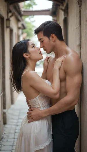 Man and woman, stanging side by side, asian chinese couple