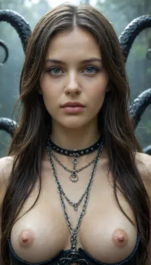 Kirigami representation of, (Photo:1.3), of, (Ultrarealistic:1.3), a woman is standing in front of an octopus, tentacle monster, dan mumford tom bagshaw, tentacle beast, an ominous fantasy illustration, lovecraftian monster, fantasy horror art, lovecraftian inspiration, lovecraftian horror, ancient eldritch horror cthulhu, inspired by lovecraft, lovecraftian horror!, leviathan cthulhu squid, tentacles around, gigantic cthulhu a woman with long hair and silver chains, neck chains, wearing chains, black jewelry, silver jewelry, black jewellery, inspired by Emma Andijewska, high quality portrait, wearing a chain, intricate chrome chains, black jewerly, cyber necklace, by Emma Andijewska, she looks like a mix of grimes, resembling a mix of grimes glossy shiny reflective, Highly Detailed, (close portrait:1.3), (Feminine:1.4), (beautiful:1.4), (attractive:1.3), handsome, calendar pose, perfectly detailed eyes, studio lighting, thematic background . 3D, paper folding, paper cutting, Japanese, intricate, symmetrical, precision, clean lines, <lora:FF-TentacleFFashion4:1>, <lora:Choker-FFashion-Part1-32.LORA:1>