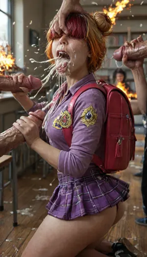 (vasya), Ginger, Girlfriend, Freckles, freckles, mischievous smile, cute, slim, (dimples), (tongue out), Fr3ckles, (bce:1.4), 1girl, solo, (Punk, (hair over eyes), , , Bleach Blonde, Fiery Ginger hair, Dark Red hair, two-tone hair, large hair bun, large double bun, bob_cut:1.4), edgpskirt, wearing, punk, skirt, bce, (cum explosion from nose:1.64), (cum explosion from mouth:1.85), kneeling in the library, she looks up at the beast., (The beast’s claw is visible grabbing her head:1.6), ., Daphne Blake has a very thin and slender body, narrow waist, (athletic round ass in a plaid mini_skirt:1.4), (panties down to pussy:1.3), lighting on the body, oil shine, (firm round buttocks:1.6), teеnage smooth-shaven and a wide-open pussy, (detailed glute curves:1.2), (slender teеnage waif-like figure:1.3), (carrying princess_print backpack:1.7), (frontside viewer view:1.2), (classroom filled with people:1.4), (high contrast:1.7), (short hair:1.3), (close view:1.4), (cute body:1.7), (hyper massive cock:1.12), of the beast is to big for her little mouth, impossible fit in mouth, looking up, (trying to fit in her mouth the massive cock:1.12), (Tears:1.164), (bukkake:1.58), (handjob:1.5), above view, cum in mouth, cum on forehead, cum on cheeks, porn photoshoot, (huge dick), (creamy deep deepthroat:1.36), (extreme oral sex:1.24), (huge massive white dick:1.4), (cum), (hands holding hair), (huge dick:1.24), (bukakke), (cum in face, cum on body), (covered in cum), UHD, 8k wallpaper, (maximum quality:1.5), (ultra high resolution:1.7), (masterpiece:1.2), (full body view), award winning photo, (Extreme:1.25), (insanely detailed:1.9), (realism:1), (realistic:1.7), (hdr:1.4), hyper-detailed realistic body, hyper-detailed realistic face, (warm ambient light:.5), (dark shadows:1.4), on hands and knees, 10 black equine cocks cumming, receiving a non-consensual deep deepthroat and bukkake blowbang, her cheeks are tear-stained, crying, running makeup, sweaty skin, (excessive cum:1.56), (cum on face), (cum on body), (Cum in hair), photorealistic cum, thin runny cum, thick chunky cum bukkake, unwanted bukkake, 4boys, 5boys, 6+boys, multiple black men, Transparent Liquid, gangbang, orgy, penis, cum, cumbath, black_dicks_everywhere, drooling cum, multiple black cock cumming on face, drenched in cum, 10 black cocks surrounding face, 10 massive black cocks, 10 equine cocks, pony cocks, contrasting shadows, ultimate realistic 3d rendering perfection, cinematic photography, cinematic lightning, professional depth of field, 3-point lightning, sharp eye focus, (full frontal), night time, (volumetric lighting), professional photographer shot on kodak, 35mm photo, sharp focus, high budget, cinemascope, 100 mm lens, 1/250 s, f/2.8, ISO 300, (very low view:1.15), <lora:Dark_Elf_Warrior:2>, <lora:detailed_notrigger:2>, <lora:LCMTurboMix_Euler_A_fix:2>, <lora:photorealistic_portrait_notrigger:2>