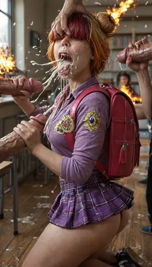 (vasya), Ginger, Girlfriend, Freckles, freckles, mischievous smile, cute, slim, (dimples), (tongue out), Fr3ckles, (bce:1.4), 1girl, solo, (Punk, (hair over eyes), , , Bleach Blonde, Fiery Ginger hair, Dark Red hair, two-tone hair, large hair bun, large double bun, bob_cut:1.4), edgpskirt, wearing, punk, skirt, bce, (cum explosion from nose:1.64), (cum explosion from mouth:1.85), kneeling in the library, she looks up at the beast., (The beast’s claw is visible grabbing her head:1.6), ., Daphne Blake has a very thin and slender body, narrow waist, (athletic round ass in a plaid mini_skirt:1.4), (panties down to pussy:1.3), lighting on the body, oil shine, (firm round buttocks:1.6), teеnage smooth-shaven and a wide-open pussy, (detailed glute curves:1.2), (slender teеnage waif-like figure:1.3), (carrying princess_print backpack:1.7), (frontside viewer view:1.2), (classroom filled with people:1.4), (high contrast:1.7), (short hair:1.3), (close view:1.4), (cute body:1.7), (hyper massive cock:1.12), of the beast is to big for her little mouth, impossible fit in mouth, looking up, (trying to fit in her mouth the massive cock:1.12), (Tears:1.164), (bukkake:1.58), (handjob:1.5), above view, cum in mouth, cum on forehead, cum on cheeks, porn photoshoot, (huge dick), (creamy deep deepthroat:1.36), (extreme oral sex:1.24), (huge massive white dick:1.4), (cum), (hands holding hair), (huge dick:1.24), (bukakke), (cum in face, cum on body), (covered in cum), UHD, 8k wallpaper, (maximum quality:1.5), (ultra high resolution:1.7), (masterpiece:1.2), (full body view), award winning photo, (Extreme:1.25), (insanely detailed:1.9), (realism:1), (realistic:1.7), (hdr:1.4), hyper-detailed realistic body, hyper-detailed realistic face, (warm ambient light:.5), (dark shadows:1.4), on hands and knees, 10 black equine cocks cumming, receiving a non-consensual deep deepthroat and bukkake blowbang, her cheeks are tear-stained, crying, running makeup, sweaty skin, (excessive cum:1.56), (cum on face), (cum on body), (Cum in hair), photorealistic cum, thin runny cum, thick chunky cum bukkake, unwanted bukkake, 4boys, 5boys, 6+boys, multiple black men, Transparent Liquid, gangbang, orgy, penis, cum, cumbath, black_dicks_everywhere, drooling cum, multiple black cock cumming on face, drenched in cum, 10 black cocks surrounding face, 10 massive black cocks, 10 equine cocks, pony cocks, contrasting shadows, ultimate realistic 3d rendering perfection, cinematic photography, cinematic lightning, professional depth of field, 3-point lightning, sharp eye focus, (full frontal), night time, (volumetric lighting), professional photographer shot on kodak, 35mm photo, sharp focus, high budget, cinemascope, 100 mm lens, 1/250 s, f/2.8, ISO 300, (very low view:1.15), <lora:Dark_Elf_Warrior:2>, <lora:detailed_notrigger:2>, <lora:LCMTurboMix_Euler_A_fix:2>, <lora:photorealistic_portrait_notrigger:2>