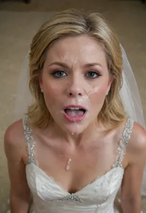 3/4 body shot, (Julie Bowen:1.1), wedding dress with cum on her forehead, facial, open mouth, (cum in mouth:1.3), <lora:Facials:.5>, <lora:JustCum:.5>