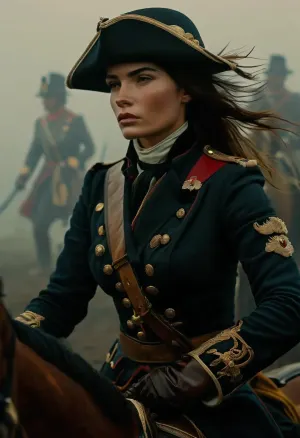 Uber realistic, 8k, ultra detailed, masterpiece, Beautiful 1920s female cavalry soldier, mounted riding across a battlefield, (heavy fog:1.5), cleavage, detailed face, detailed hair, detailed body, detailed skin, detailed breasts, High, Resolution, More, Details, 8K, but, <lora:MJ52:.8>, <lora:add-detail-xl:.8>, <lora:BUT_SDXL_SHS:.3>