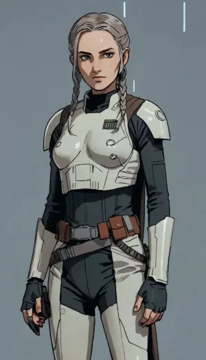8k, score_9, score_8_up, score_7_up, Reiq feat Incase feat innv feat melkor mancin style, Uber realistic, ultra detailed, masterpiece, Star wars female, mandalorian, hair with a long braid, grey armor, black belt, black boots, grey mandalorian helmet, full Body Photo in sci fi setting, Future, Star wars, ratatatat74, cute, doodle, <lora:ratatatat74-000050:.8>, <lora:cutedoodle_XL-000012:.8>, <lora:NEOTOKIOXL_0.2_RC:.8>, <lora:outline_xl_kohaku_delta_spv5x:.8>