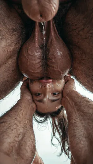 ((a fat hairy man places his oversized balls over a japanese girl face from below)), (Hanging balls on a girl face), (Hand spreading the pussy), hanging penis, big balls, ball sucking, very big mouth, mouth sucking, ball succion, saliva, sweat, slut, big hairy man, Hungry, hardcore, 4k, High definition, realistic face, perfect eyes, perfect mouth, detailed hand, perfect fingers, perfect arm, detailed penis. Detailed tits, detailed erect nipples, detailed pussy, detailed man's crotch.