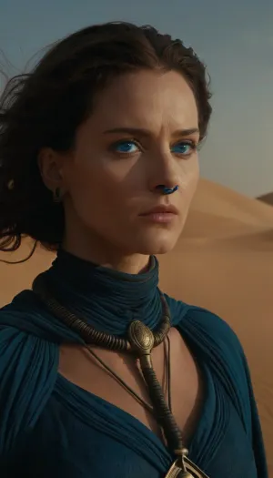 a photorealistic image in the style of a cinematic trailer based on Dune, showcasing the mysterious Bene Gesserit. Visual Style, Dark, unhurried, with elements of psychological horror and mysticism—like the films of David Lynch, but with an emphasis on feminine power and sacred danger.
Setting, A dune in desert of Arrakis ., (The atmosphere is threatening, as if a sandstorm is brewing on Arrakis), .
The photograph shows Jessica Atreides, with the power of a Bene Gesserit. She's standing with determination., ((((She has otherworldly eyes, (blue:1.3))))), (she's wearing cloak, and, (((fremen's stillsuit with nostril plugs and watertube))), which reveals her perfect body, with desirable breasts, ((Her body is attractive))), she's pregnant and doesn't know it.
Technical Details, Lighting, Rembrandt – deep shadows, the face illuminated by a cool blue light.
Color, Dark shadows + orange accents, (as in Dune 1984), but with enhanced blue for a mystical feel.
Atmosphere, The photograph should feel simultaneously sacred and brutal – the viewer should be simultaneously intrigued and terrified. Jessica Atreides is vulnerable and worried, but she's a charismatic countess whom gaze is hypnotic, and her gaze reflects her wisdom . The ending leaves a sense of mystery.
Key Motifs, Visual Imagery, Scenes with the Bene Gesserit from Dune, (1984), .
Lighting, Greg Frazer's work in Dune, (2021), (contrast of shadow and light), .
High definition, 8K, HD, high quality, high detail, good lighting, beautiful, epic, masterpiece, <lora:Dune1024:1.5>