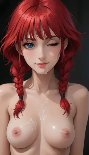 This is a description of a young woman who is posing solo with her hair styled in twin braids and a braid that falls over one shoulder. She has red hair and a smile on her face, with one eye closed as if she's lost in thought. nude. The model wears no clothing, but the image suggests a realistic depiction of her body. There is shading around her eyes to give the impression of depth and realism.
The model appears to be nude, with her breasts and stomach covered by cum that has been applied on her face. She's wearing a facial expression that looks like she's enjoying the sensation of being cummed on. The image also includes bukkake, which is a Japanese term for group sex where multiple men ejaculate onto one woman.
Overall, this description suggests an erotic and explicit depiction of a young woman who is enjoying a sensual experience with her body., bukkake, woman, cum, on, face, reiq meets markgavatino art style, doodle, ratatatat74, <lora:MS_Real_XL_Bukkake:.5>, <lora:cutedoodle_XL-000012:.8>, <lora:ratatatat74-000050:.8>, <lora:NEOTOKIOXL_0.2_RC:.8>, <lora:outline_xl_kohaku_delta_spv5x:.8>