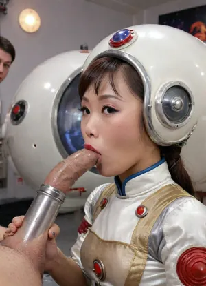 (cute flirty 18-year-old asian 1968 spacegirl is sucking a, (white cock)), (Side-view Blowjob:.8), (side view of a beautiful cute flirty 18-year-old asian 1968 spacegirl wearing a retrofuturistic cheongsam-style spacesuit sucking a, (white cock)), (the cock she is sucking is a white cock), cute flirty 18-year-old asian 1968 spacegirl's mouth is around the shaft of the white cock in a soft round circle, red lips, sexy look in her eyes, heavy make-up, hard eye-contact, beautiful eyes, perfect youthful face, pov_deepthrt, deepthroating, man's, blsdp, atompunk, FRESHIDEAS, Real, Photograp, 6#, woman, sucking, a, cock, <lora:concept_pov_dt_xl2-000020:.1>, <lora:EnvyAtompunkXL01:.1>, <lora:FRESHIDEAS Real Photograp 6#:.1>, <lora:EnvyAstropunkXL01_Characters:.1>, <lora:WTS - WhatTheSuck - v1:.1>