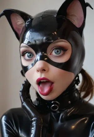 Masterpiece, photorealistic, extremely detailed photograph, girl wearing a latex mask with big eye openings and mouth opening, licking the back of her hand, intimate closeup of her face, girl has heavy makeup, latex cat ears, puppysuit, kawaii, makeup, cosplay, <lora:PuppySuit_XL:1>, <lora:KawaiiMakeupXLv2:.6>, <lora:aka-000002:.6>, <lora:sdxl_snakeoil_v1:.8>, <lora:Randommaxx_dark_offset_v1.1_lora_fp16:1.2>