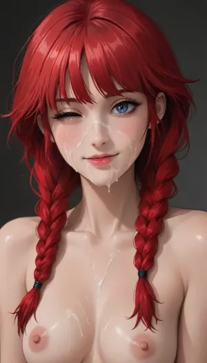 This is a description of a young woman who is posing solo with her hair styled in twin braids and a braid that falls over one shoulder. She has red hair and a smile on her face, with one eye closed as if she's lost in thought. nude. The model wears no clothing, but the image suggests a realistic depiction of her body. There is shading around her eyes to give the impression of depth and realism.
The model appears to be nude, with her breasts and stomach covered by cum that has been applied on her face. She's wearing a facial expression that looks like she's enjoying the sensation of being cummed on. The image also includes bukkake, which is a Japanese term for group sex where multiple men ejaculate onto one woman.
Overall, this description suggests an erotic and explicit depiction of a young woman who is enjoying a sensual experience with her body., bukkake, woman, cum, on, face, reiq meets markgavatino art style, doodle, ratatatat74, <lora:MS_Real_XL_Bukkake:.5>, <lora:cutedoodle_XL-000012:.8>, <lora:ratatatat74-000050:.8>, <lora:NEOTOKIOXL_0.2_RC:.8>, <lora:outline_xl_kohaku_delta_spv5x:.8>