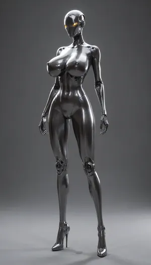 Aluminum-anthro, hyper aluminum body, sexy, huge aluminum breasts, slim, beautiful, beautiful aluminum face, full body, tall, long legs, aluminum body, sci fi, aluminum skin, hard aluminum, liquid aluminum, aluminum heels, annoyed aluminum face, annoyed pose, robot, cleaning
