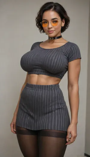 (full body:1.3), full body, (hypermassive waist:1.3), (hypermassive buttocks:1.3), (hyperrealistic face:1.3), (hypertall:1.3), (gigantic:1.3), (enormous legs:1.3), (slide view:1.3), incase style, 3 girl, mole on cheek, hands on waist, dark glasses, earrings, jewelry, (hyper mini mini mini skirt the cheerleader:1.3), choker, large breasts, short hair, mole under mouth, smiling, orange-tinted glasses, glasses, sexy and erotic pantyhose, transparent, mole on chest, wide choker in the color of the skirt, looking at the viewer, multiple moles, brown hair, black hair, dark-skinned woman, dark skin, striped, round glasses, vertical stripes, shirt, makeup, thick eyebrows, eyeshadow, lips, buckle, in the park location, <lora:Incase_Style__SDXL:.9>, flat, chest, big, breasts, huge, gigantic, small, hips, thighs, wide, thick, plump, belly, muscular, female, arms, extra, abs, <lora:Venus_Body_Alpha:.8>