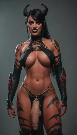 ((((Samus Aran)))), ((((((black transformer body:2)))))), ((((((devil vampire skin:2)))))), (((dancer outfit))), big breasts, score_9, score_8_up, score_7_up, (((futanari))), (((huge flaccid))), (((enticing the viewer forward in a seductive manner))), demonic tail, ineffective loincloth partially covering penis, standing seductively, huge, cock, anime, hugest, man, ever, cumming, <lora:HugeAnimeCocks:.8>