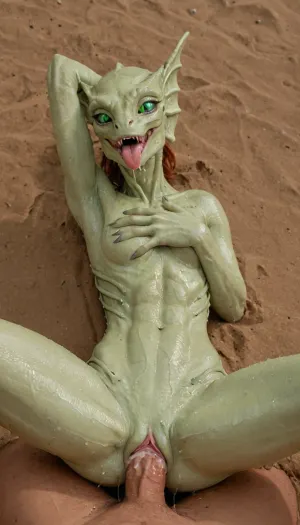 (petite sexy ginger), (sexy infected scaly alien fish woman:1.43), (dripping wet crotch), (at a beach), (toned body), (solid green eyes), (fin ears), (fin on spine), one arm raised, looking at viewer, (spread pussy), anthro, feral, (heart-shaped pupils:1.3), (drooling, tongue out, moaning), <lora:SDXL_Human_Male_Furry_Female:.8>
