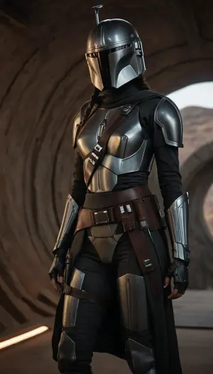 Uber realistic, 8k, ultra detailed, masterpiece, Star wars female, mandalorian, hair with a long braid, grey armor, black belt, black boots, grey mandalorian helmet, full Body Photo in sci fi setting, Future, Star wars, pussy, exposed, (pussy in view), (exposed pussy), (show pussy), bottomless, nude