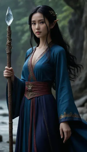 The Asian girl in the anime Frieren costume exuded unearthly grace. The smooth lines of the costume, perfectly emulating the heroine's silhouette, enveloped her petite figure, giving her the appearance of a mysterious elf from a distant land. The deep blue of the robe contrasted with her silky black hair, which fell in soft waves over her shoulders.

Every detail of the costume was impeccably crafted, from the intricate patterns on her sleeves to the sparkling amulets adorning her neck. In her hands, she held a staff crowned with a mystical crystal, shimmering with a faint, inner light, as if reflecting Frieren's millennia-old wisdom.

The gaze of her dark eyes seemed to pierce the very soul. They conveyed the weariness of centuries and at the same time an unquenchable thirst for new knowledge. A slight smile touched her lips, hinting at the hidden irony and boundless patience characteristic of wise elves.

She stood motionless, like an artifact frozen in time, a reminder of both the eternity and the transience of all things. Her image was filled with melancholy and hope, reflecting the complex and multifaceted personality of Frieren, brought to life by an Asian girl who managed to convey the spirit of the immortal sorceress. Anyone who saw her could not help but feel the touch of magic and the wisdom of ancient times.