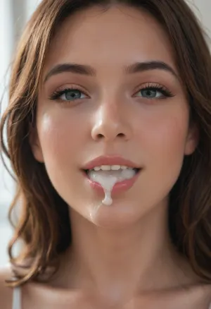 A beautiful Japanese woman, 40 years old. A close-up of her face., (((Her mouth is wide open)), ((Translucent white semen has collected in her mouth and is overflowing from it)), She is smiling, Semen is dripping and spilling from her mouth, looking at the viewer, entranced., sucking, cock, <lora:cockteaseLoRASDXL:.8>)