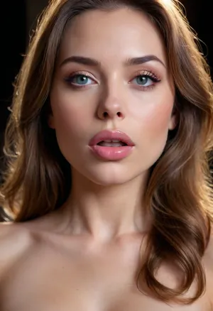 solo, face, (youthful:1.3), (sexy:1.3), (cute:1.3), (feminine), (big lips:1.1), glossy lips, (nude:1.2), (horny:1.3), (orgasm, orgasm face, closed mouth), in love, eye contact, long hair