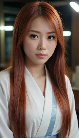 Beautiful 23 years japanese old girl, long straight hair, redhead