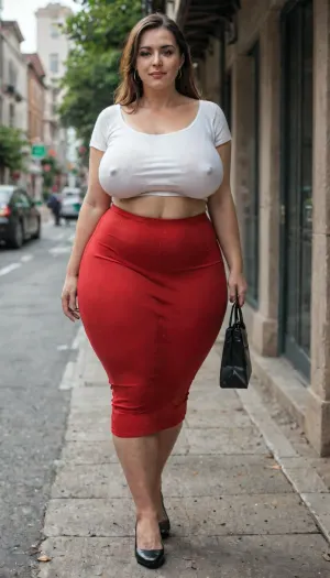 a mature full clothed woman, big tit, big ass