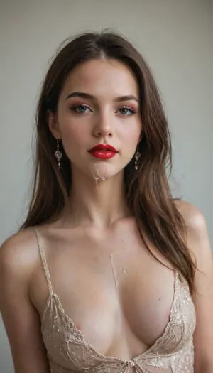 very beautiful slender woman, 20 to 35 years old, long hair, eyes wide open, wearing a sexy outfit, glamorous accessories, wearing beautiful makeup, red lipstick, ((wearing sexy very detailed accessories:1.1)), ultra high details, ((facial:1)), getting sprayed with cum, full-body view, best quality, photo realistic, sharp focus