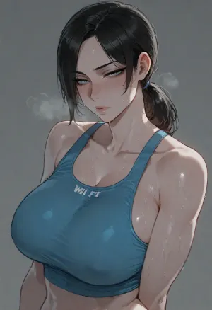 (Ratatatat74), (wii fit trainer), solo, simple background, <lora:ratatatat74-000050:.8>
