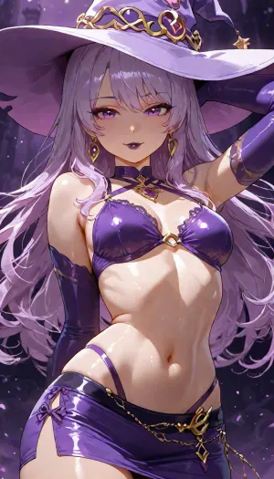 (((big beautiful anime eyes:1.2))), black lipstick, 25 year old Filipina, dynamic pose portrait, petite athletic toned firm body, bright purple blue witch, ethereal whimsy aesthetic, short nano skirt, lace and satin, <lora:add-detail-xl:1.2>, <lora:attractive_notrigger:1.2>, <lora:detailed_notrigger:1.2>, <lora:LCMTurboMix_Euler_A_fix:1.2>, cute smile