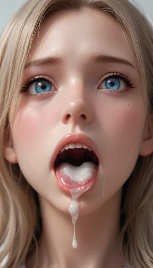 extreme close up of open drooling gaping mouth full of cum, extremely gorgeous, extremely beautiful, extremely pretty, 1920s bobbed haircut, very cute woman
