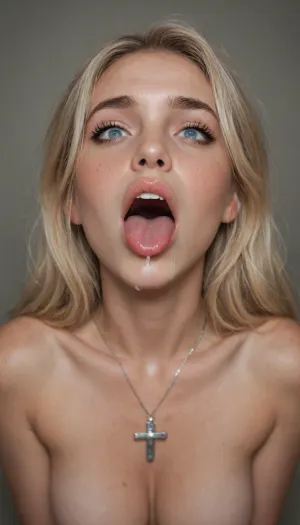 Ahegao face, tongue out, cross eyed, drooling.