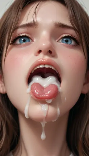 extreme close up of open drooling gaping mouth full of cum, extremely gorgeous, extremely beautiful, extremely pretty, 1920s bobbed haircut, very cute woman