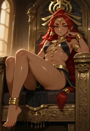 (Ratatatat74), (riju), solo, throne, lounging, feet, low bottom view, <lora:ratatatat74-000050:.8>