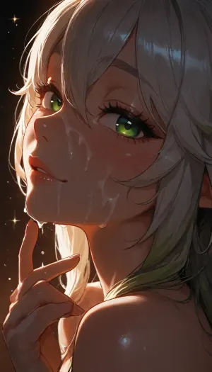 1girl, Nahida from Genshin Impact, ______1girl, smiling, naked shoulders, side view, head focus, detailed face, big innocent eyes, looking at viewer, naughty face, blushing, dark background, (incase:.8), masterwork, masterpiece, best quality, high detailed, light through hair, very aesthetic, 8k, cum on shoulders. Cum dripping from chin. Cum on cheeks. cum on face, cum dripping from face, flash on the girl., backlight, edge lighting. 1girl, (genshin_impact\), (genshin, impact\), solo, bangs, eye, focus, close-up, sparkle, looking, at, viewer, glowing, eyelashes, <lora:MJ52:1.7>, <lora:dark:.9>, <lora:Jeweled eyes-NAI:.8>, <lora:BUT_SDXL_SHS:1.7>, <lora:Asian_Beauty XL:1.1>
