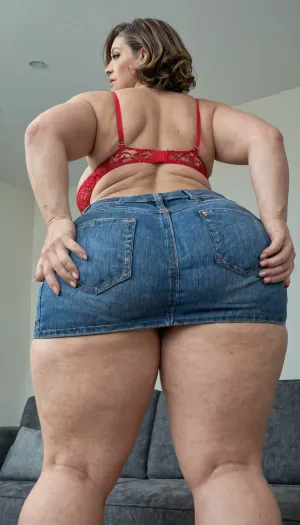 45 year old mom, (M.I.L.F), is at a casting couch trying out for a new porn movie., ((She is wearing a denim skirt with a lace bra)), . She is standing up straight looking forward., ((45 years old)), ((45 year old mom)), ((fat thighs)), ((hyper massive tear drop boobs)), ((extremely detailed 45 year old mom)), ((extremely detailed)), ((extremely real)), ((4k quality)), ((curvy body)), ((extremely detailed face)), ((ass view)), ((back view)), ((denim skirt covering ass)), longnips, face_refiner, <lora:Saggo_XL:2>, <lora:sd_xl_dpo_lora_v1:2>, <lora:longnipsxl:2>, <lora:SDXLHighDetail_v6-000005:2>