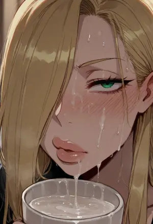 (Ratatatat74), (Olivier Mira Armstrong from Fullmetal Alchemist, thick lips), drinking cum, gokkun, cup of cum, <lora:ratatatat74-000050:.8>