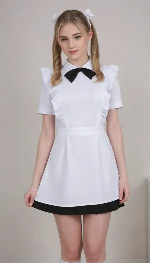 beautiful blonde 18 years old with ponytails girl, white bows, bright earrings, black dress, white apron, soviet school uniform, white sandals, high heels, blonde, small breasts, long legs, looking down, suxl, M3L0DYM4RK5, MELODY-MARKS, Scandic, <lora:suxl:.8>, <lora:M3L0DYM4RK5 [vvugot1905cc735fbp19f1]:1.8>, <lora:melody-marks-xl:2>, opentoeNYX, <lora:opentoeNYX_XL:.8>, <lora:Bamboo_earring-000008:.8>