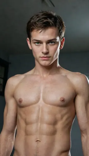 1boy, solo focus, young man, mid-transformation, symbiote organic mass surging, viscous black tendrils bonding to skin and ripping through clothing, black symbiote covering his lower half, muscular build, defined abs, sweaty glistening skin, flushed cheeks, short brown hair with bangs, green eyes, smug smirking gaze, white background, minimalist void, low angle shot, neon red accents, deep stylized shadows a cinematic, highly atmospheric visual style featuring dramatic lighting, cinematic shot, dynamic lighting, 75mm, Technicolor, Panavision, cinemascope, sharp focus, fine details, 8k, HDR