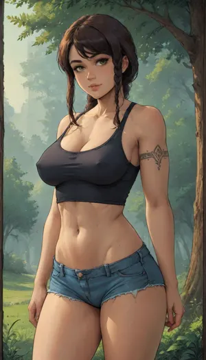 (((Melkor mancin mix gavatino mix cutesexyrobutts style))), reiq style, masterpiece, super ultra detailed, super high resolution, (perfect small details, perfect quality, ultra perfect quality, perfect detailing), lora, add-detail-xl, 2, korra from avatar in black tanktop in field sunrise, (tanned skin:1.3), tanned skin laughing, (big round natural saggyboobs:1.3), thin waist, big hips, ratatatat74, tree, greec tattoos and Jewelry, large breasts, eyes looking at viewer, wide magical yellow eyes, galaxy in eyes, (intense blushing), steam, (unusual, pupils), (glowing, eyes), (magic), makima_\, (chainsaw_man\), red_hair, yellow_eyes, braided_ponytail, bangs, ringed_eyes, long_hair, Khaba_Babes, lineart, line, art, flat, colors, color, Moebius, (Jean, Giraud), Style, page, comic book, ohxw, ellie, tattoo, on, left, arm, <lora:lineartSDXL:.8>, <lora:Moebius (Jean Giraud) Style:.8>, <lora:EldritchComicsXL1.2:.8>, <lora:2ellie-000003:1.5>
