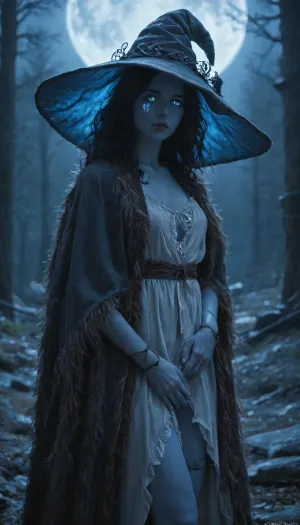 Rating_explicit, score_9, score_8_up, score_7_up, side view, masterpiece, dark fantasy, night, very detailed Ranni the Witch from Elden Ring is modeling gracefully, legs spread, blue hair spilling from oversized witch hat, (face shadowed), ((four slender blue arms)), ((tattered azure robes, fully clothed)), blue glowing spectral eyes, misty medieval fortress ruins, flickering firelight casting long shadows, dead trees, rim moonlight, full moon, huge fortress on background, muted palette, cobalt blue, charcoal black, ember orange, dark souls aesthetic, IncrsXLRanni, wavy hair, (blue skin), extra independent arms, ((doll joints)), hat, cloak, supermodel face, big lips, <lora:RanniXLV2:.8>, <lora:Beautify-Supermodel-SDXL:.8>, <lora:Glowing_beach:.8>
