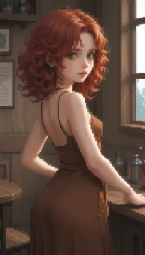 Pixel art stylized as a tired twenty‑year‑old girl, long curly red hair, green eyes, a round butt, small breasts, (a, (long), brown medieval dress), in a tavern, night outside.


Retro‑style pixel aesthetic, Gray colors — sprite style inspired by 16‑bit graphics, pixel art., Pixel, Art, PixArFK, <lora:PixelArtRedmond-Lite64:1.9>, <lora:pk_trainer_xl_v1:1.8>, <lora:pixel-art-xl-v1.1:1.5>